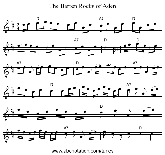Barren Rocks of Aden, The - staff notation