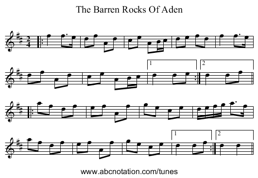 Barren Rocks Of Aden, The - staff notation