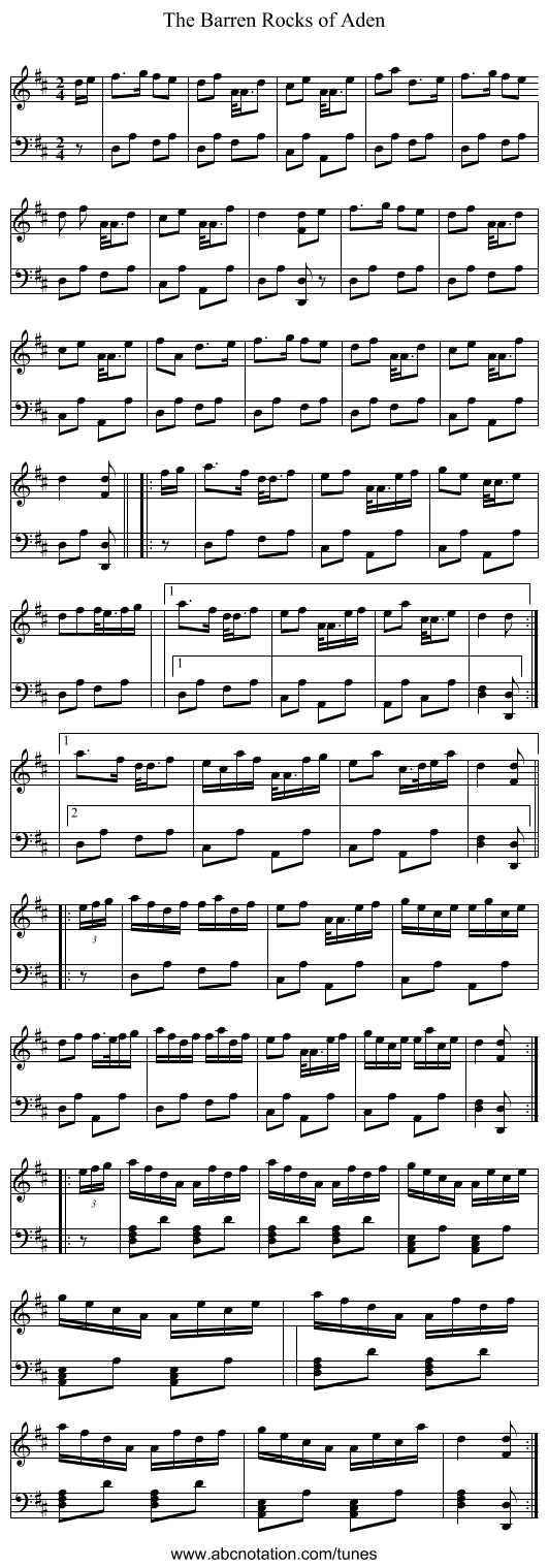Barren Rocks of Aden, The - staff notation