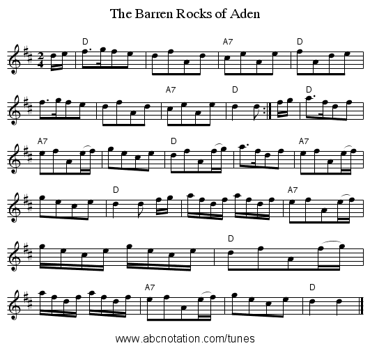 Barren Rocks of Aden, The - staff notation