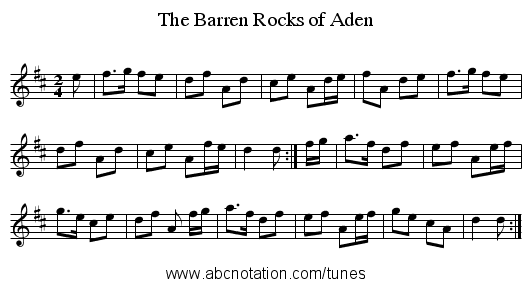 Barren Rocks of Aden, The - staff notation