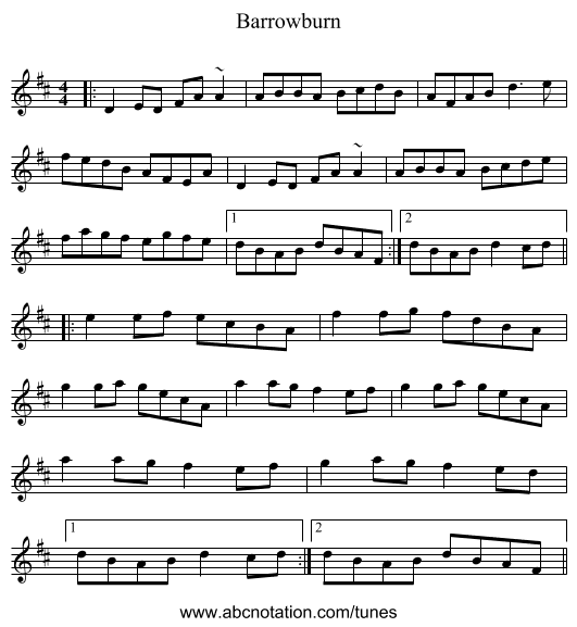 Barrowburn - staff notation