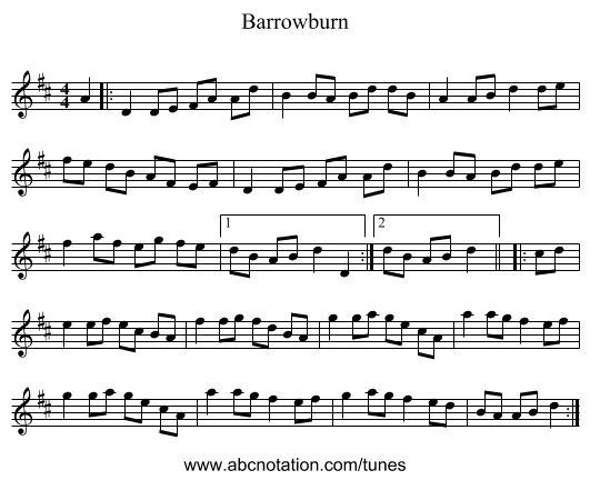 Barrowburn - staff notation