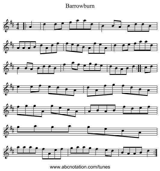 Barrowburn - staff notation