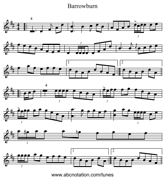 Barrowburn - staff notation