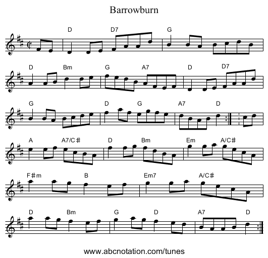 Barrowburn - staff notation
