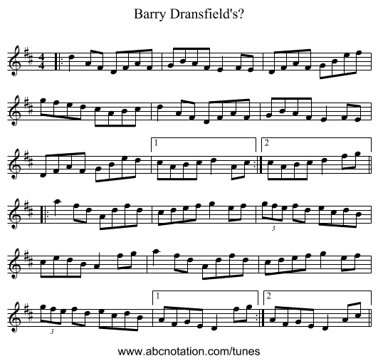 Barry Dransfield's? - staff notation