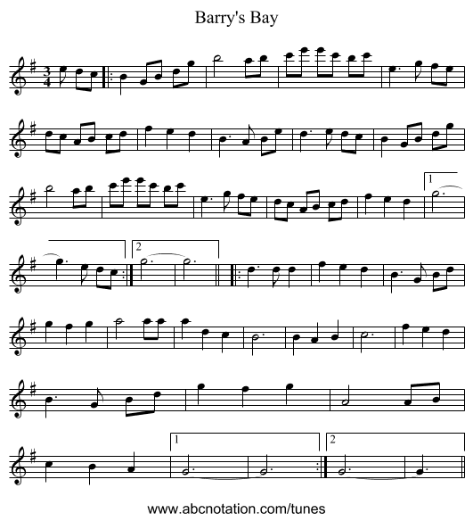 Barry's Bay - staff notation