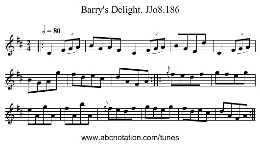 Barry's Delight. JJo8.186 - staff notation