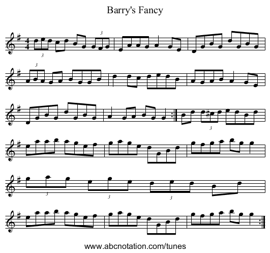 Barry's Fancy - staff notation