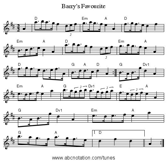 Barry's Favourite - staff notation