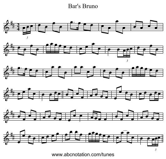 Bar's Bruno - staff notation