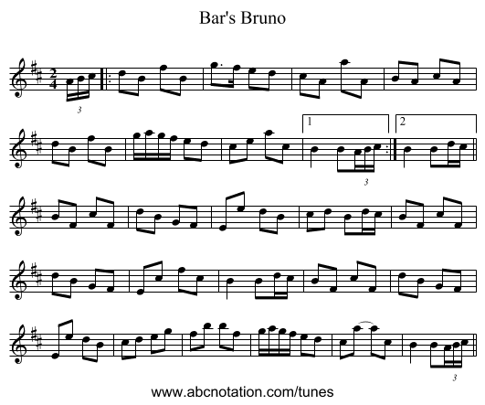 Bar's Bruno - staff notation