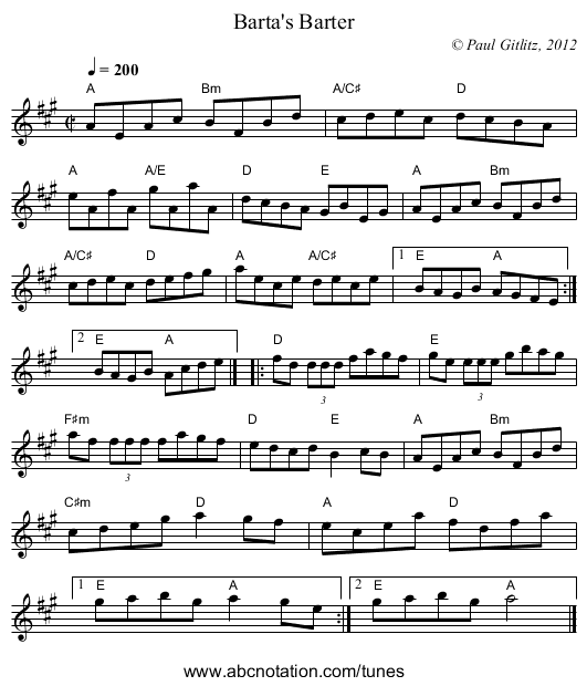 Barta's Barter - staff notation