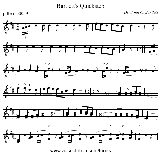 Bartlett's Quickstep - staff notation
