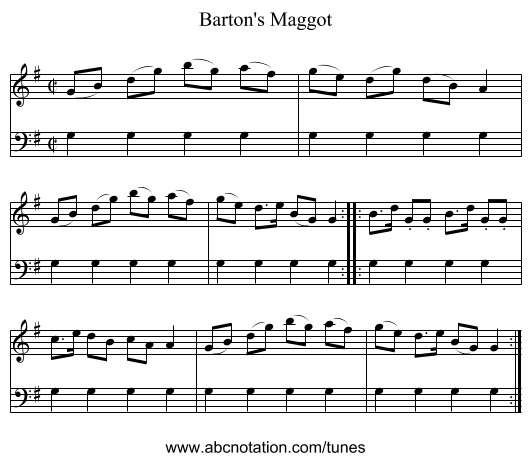 Barton's Maggot - staff notation