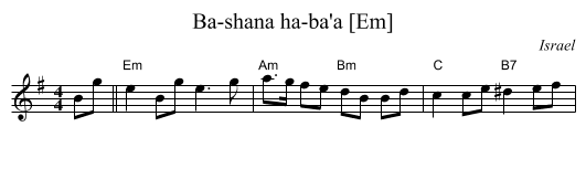 Ba-shana ha-ba'a [Em] - staff notation