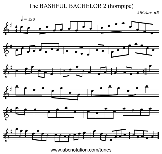 BASHFUL BACHELOR 2 (hornpipe), The - staff notation