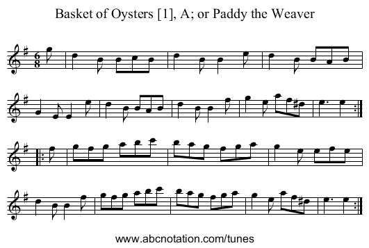 Basket of Oysters [1], A; or Paddy the Weaver - staff notation