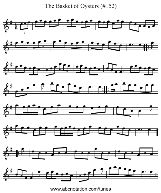 Basket of Oysters (#152), The - staff notation