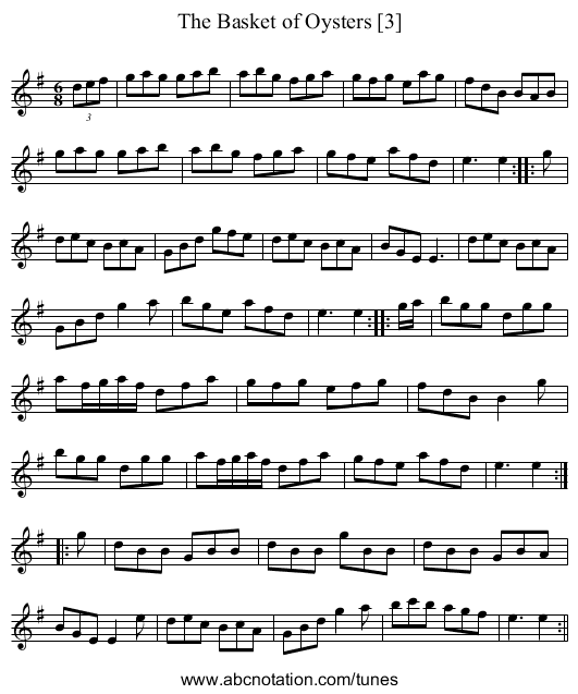 Basket of Oysters [3], The - staff notation