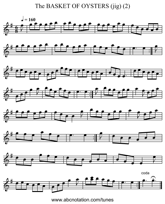 BASKET OF OYSTERS (jig) (2), The - staff notation