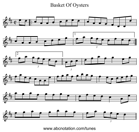Basket Of Oysters - staff notation