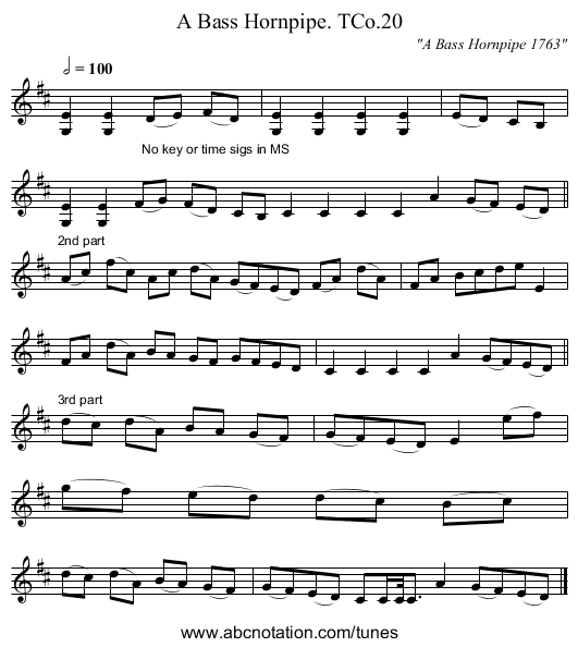 Bass Hornpipe. TCo.20, A - staff notation