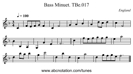Bass Minuet. TBe.017 - staff notation