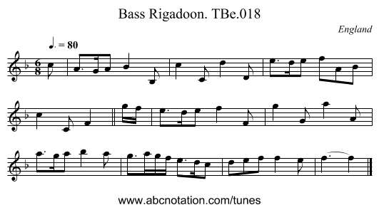 Bass Rigadoon. TBe.018 - staff notation