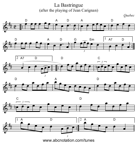 Bastringue, La - staff notation