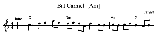 Bat Carmel  [Am] - staff notation