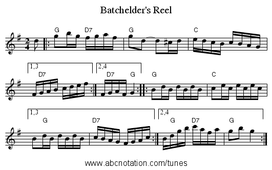 Batchelder's Reel - staff notation