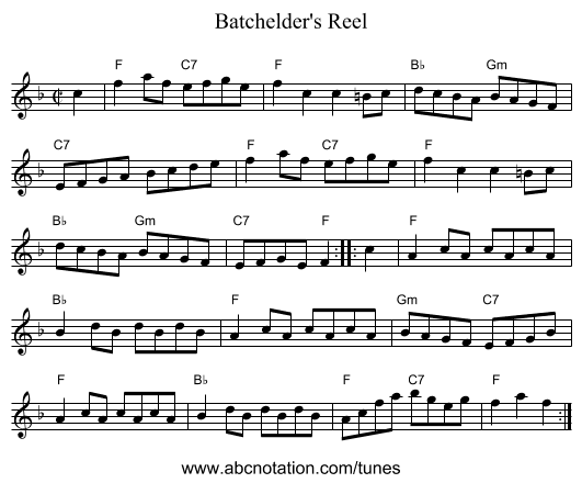 Batchelder's Reel - staff notation