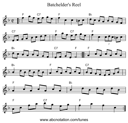 Batchelder's Reel - staff notation
