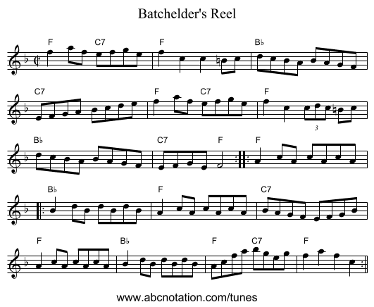Batchelder's Reel - staff notation