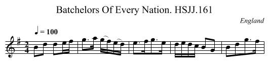 Batchelors Of Every Nation. HSJJ.161 - staff notation