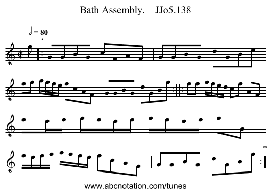 Bath Assembly.    JJo5.138 - staff notation