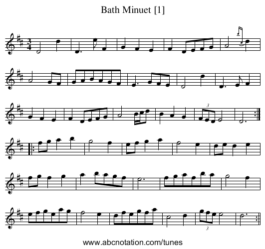 Bath Minuet [1] - staff notation