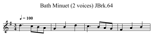 Bath Minuet (2 voices) JBrk.64 - staff notation