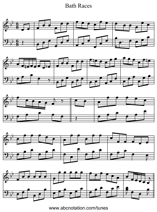Bath Races - staff notation
