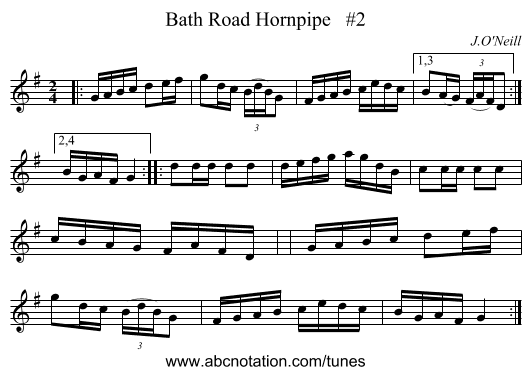 Bath Road Hornpipe #2 - staff notation
