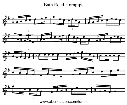 Bath Road Hornpipe - staff notation