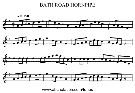 BATH ROAD HORNPIPE - staff notation