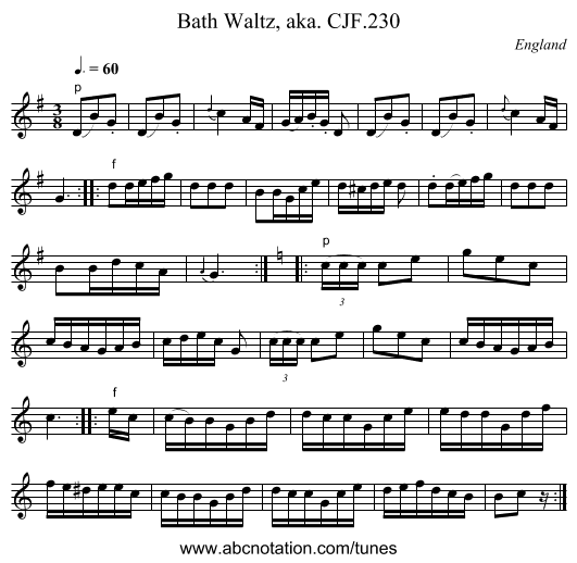 Bath Waltz, aka. CJF.230 - staff notation