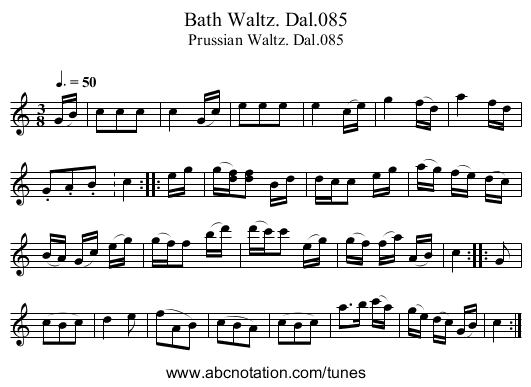 Bath Waltz. Dal.085 - staff notation