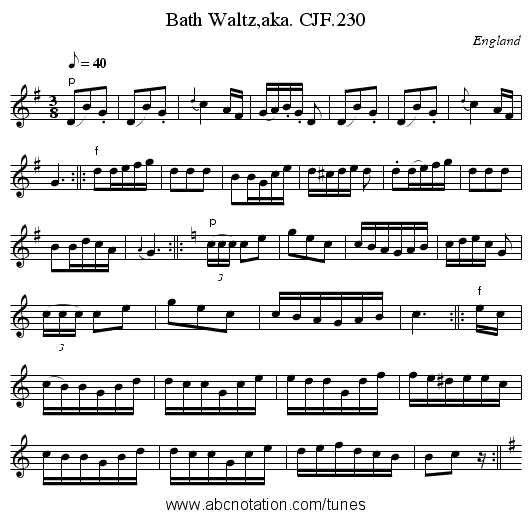 Bath Waltz,aka. CJF.230 - staff notation