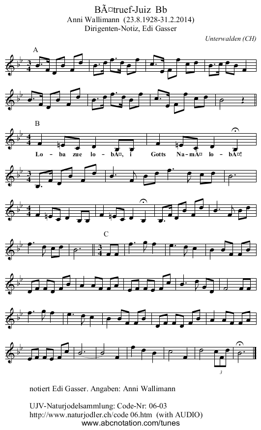 Bätruef-Juiz Bb - staff notation