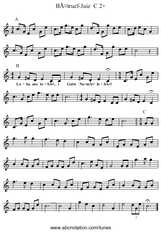 Bätruef-Juiz C 2+ - staff notation