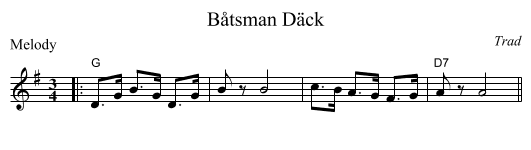 B&aring;tsman D&auml;ck - staff notation